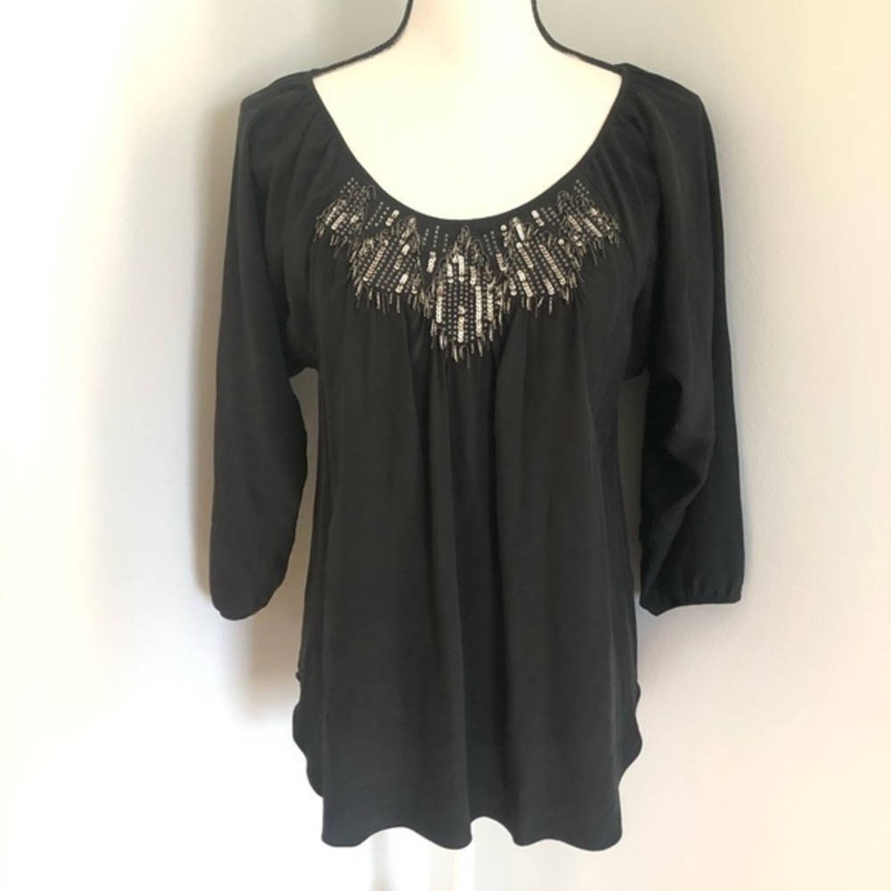Rebecca Taylor Black Silk Beaded Sequin Top 2